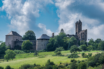 View of the Greifenstein Castle Ruins in the town of the same name in the Westerwald region