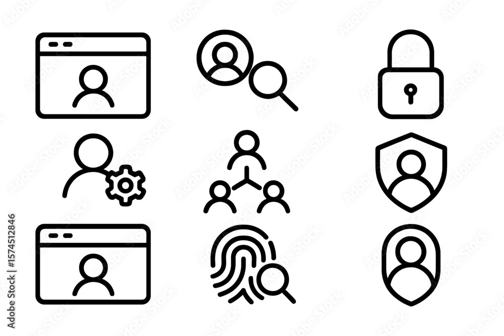 Aufkleber minimalist black icon set for user profiles and security concepts