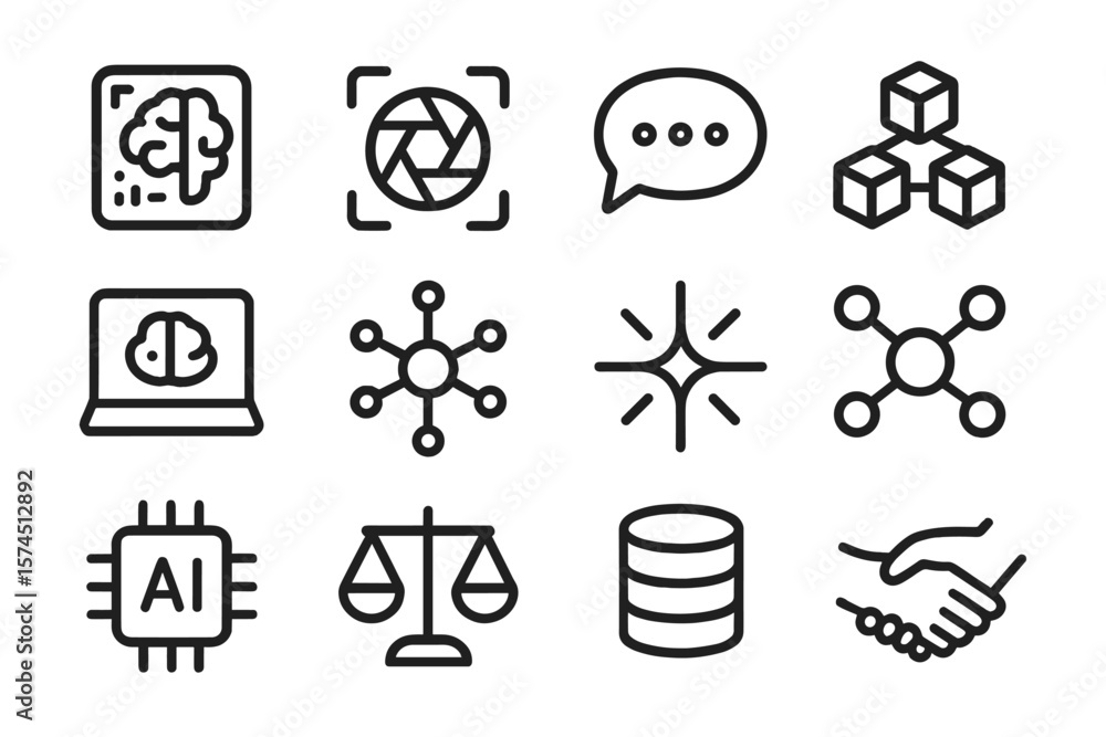 Poster artificial intelligence linear icon set with technology and innovation concepts