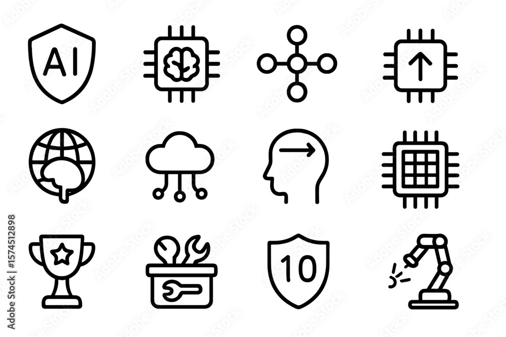 Poster simple icons for artificial intelligence and technology concepts