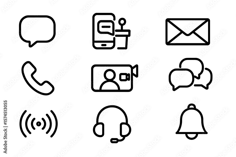 Poster simple communication icons set on dark background for modern interfaces