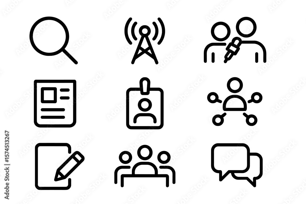 Poster minimalist icons: communication and networking essentials in dark theme