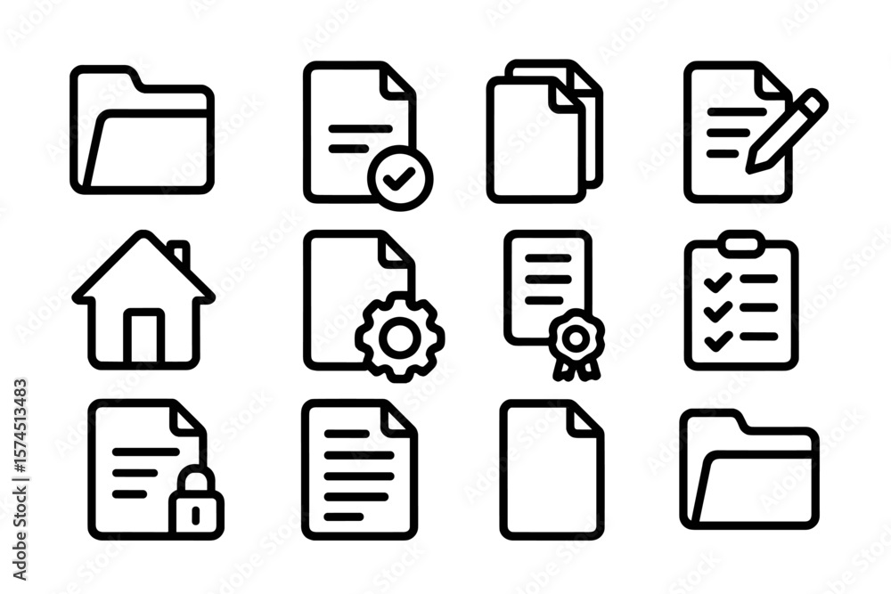 Poster minimalist line icons for files and documents on dark background