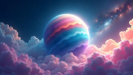 Surreal pastel planet in cosmic sky high resolution photo