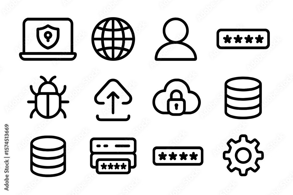 Poster cyber security icons set with cloud and password protection symbols