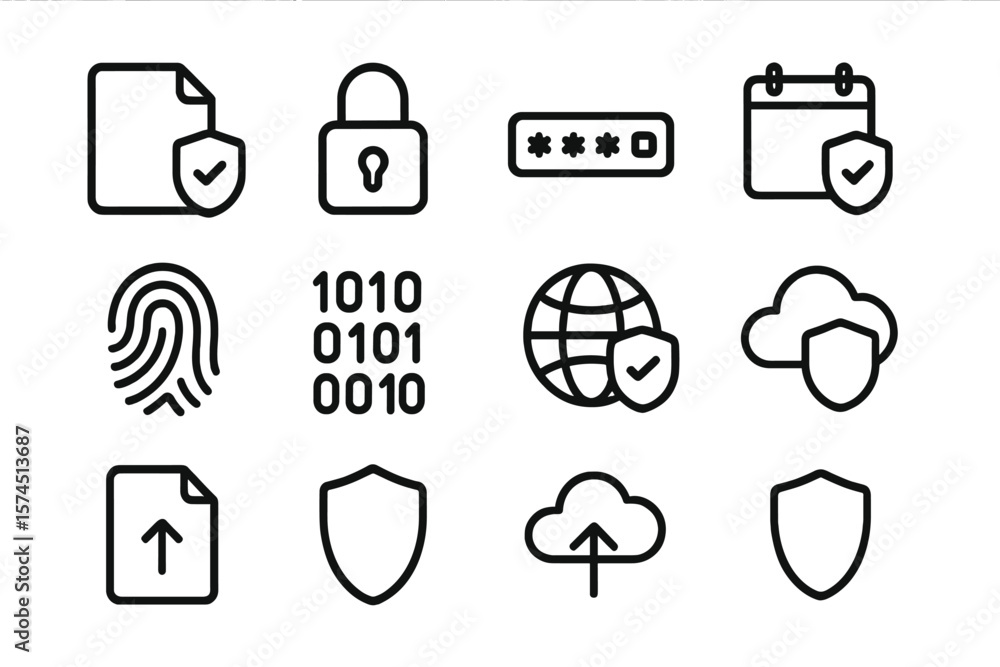 Aufkleber minimal security icon set highlighting data protection and privacy themes