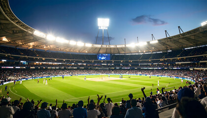 Cricket Stadium Night Game Crowd.