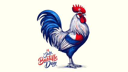 Vector art of a rooster illustration for bastille day with french flag colors