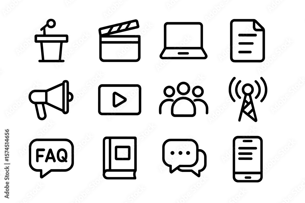 Poster minimalist icons for communication and tech with transparent background
