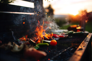 Vibrant Barbecue Scene at Sunset