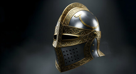 Medieval style helmet with gold accents