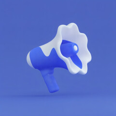 3D Abstract Megaphone Illustration in Blue and White Minimal Style