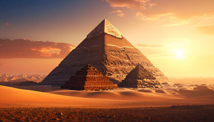 Giza Pyramids Sunset Desert Egypt.