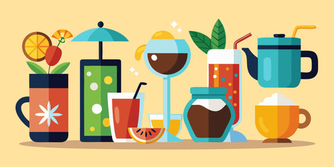 set different drink isolated on cream background