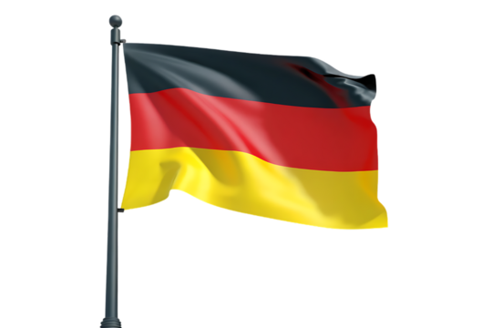 German National Flag Waving Proudly Against a Black Background Symbolizing Unity and Patriotism in Germany Today