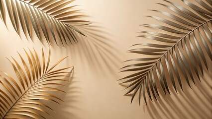 Obraz premium Palm leaves with intricate shadow patterns on a warm beige-colored background