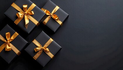 Luxury black gift boxes with gold high resolution photo