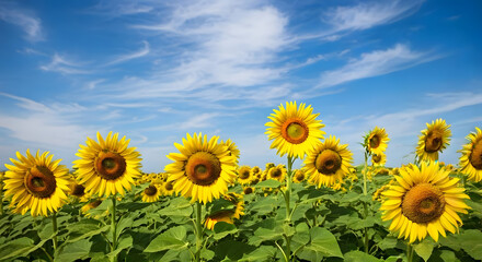 Fototapeta premium A sunflower field under a clear, bright summer sky