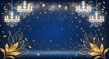 Luxury Rich Blue Background with Golden Leaves Illustration