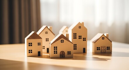 Miniature houses arranged on a table.