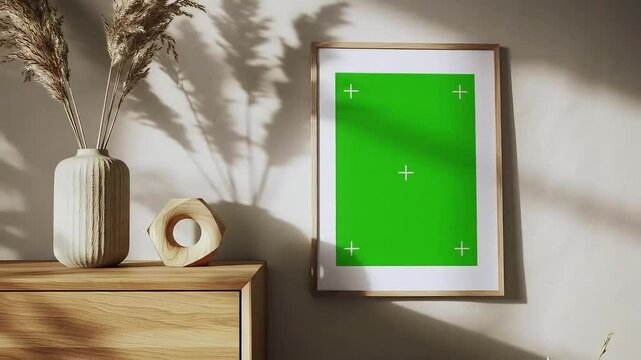 Elegant interior with chroma key green screen and decorative objects