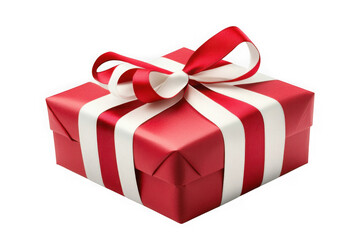 Obraz premium Red gift box with white ribbon present celebration holiday birthday christmas party gift giving isolated on transparent background