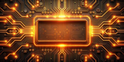Flexible circuit board display with glowing orange circuit lines and wires