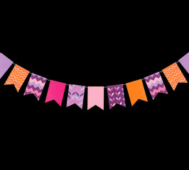 Vibrant Bunting on Black Birthday Background Illustration