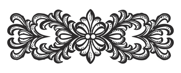 Fototapeta premium Symmetrical floral ornament with swirls, flourishes, and arabesque elements arranged in balanced layout for vintage decorative framing in monochrome design compositions