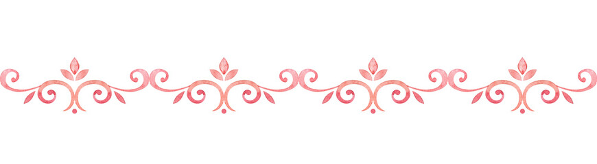 Watercolor illustration. Red seamless horizontal pattern, Russian folk ornament design for embroidery, decor, fabric, print.