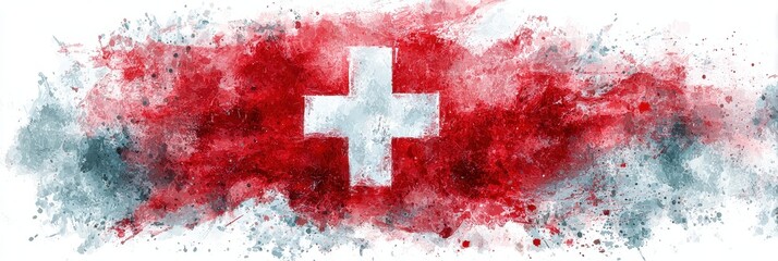 Swiss National Day Celebration: Creative Grungy Watercolor Flag Background