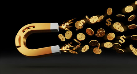 Golden Magnet Attracting Dollar Coins