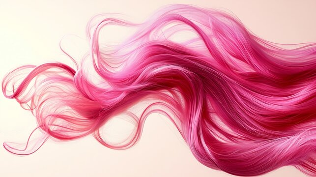 Vibrant pink dyed hair strands in motion.