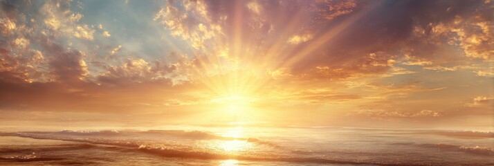 Fototapeta premium Uplifting Background. Sunset Ocean Divine Inspiration with Hope and Faith