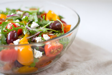 Colorful Fresh Salad with Tomatoes and Cheese