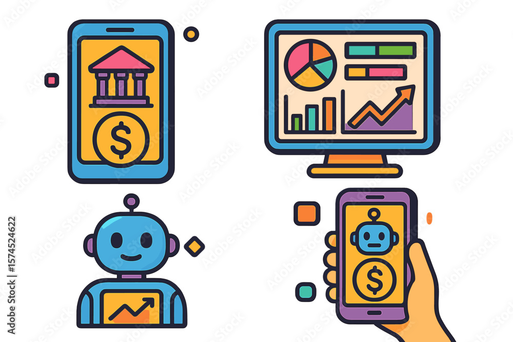 Poster exploring the integration of technology and finance in modern banking and investment tools