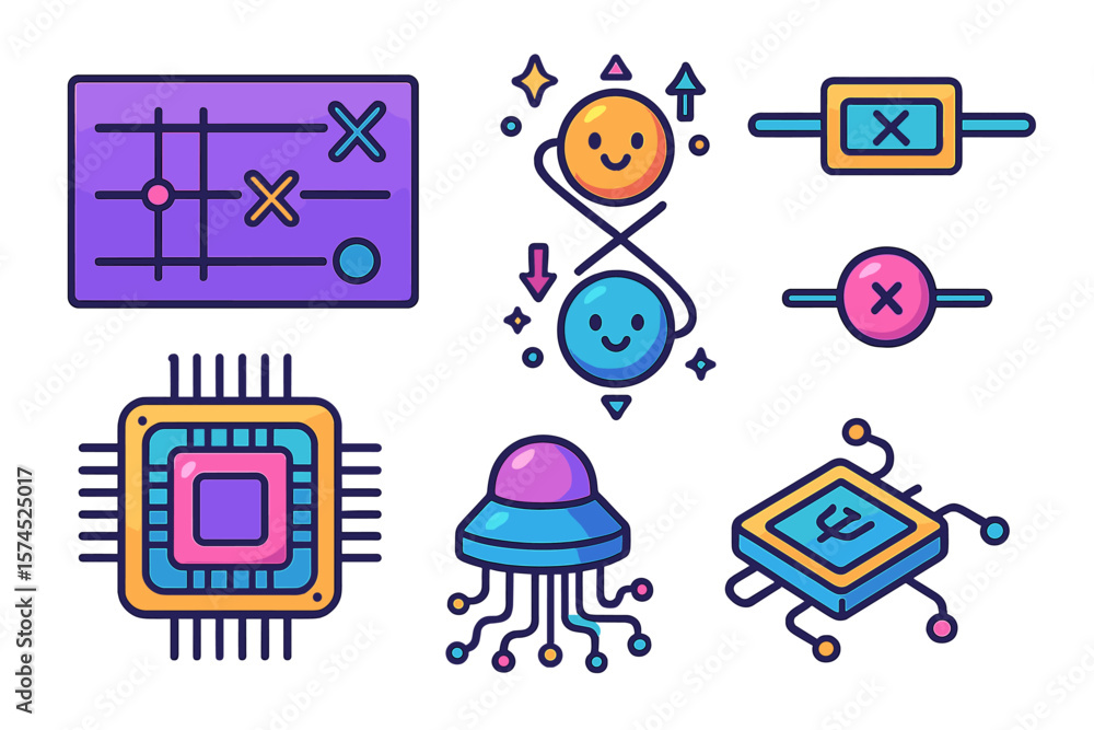 Aufkleber colorful illustrations of technology concepts and symbols illustrating digital interactions and user