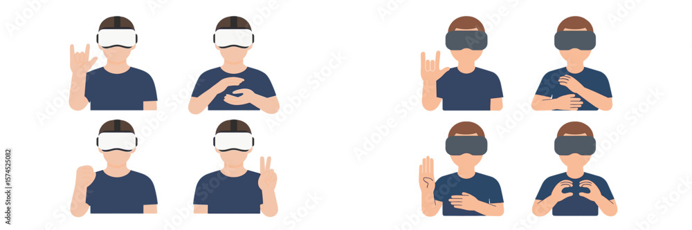 Poster virtual reality users engaging in interactive hand gestures in a digital environment