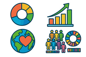 Graphs and icons illustrating growth, community, and sustainability insights in a modern design