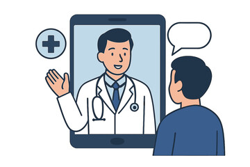 Doctor provides virtual consultation through a digital device in a modern healthcare setting