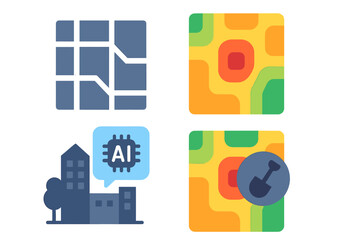 Colorful abstract shapes represent data visualization and AI integration in urban planning and technology