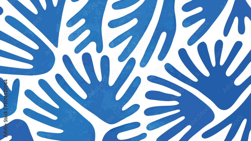 Aufkleber abstract pattern of blue hand shapes scattered across a white background creating a modern design