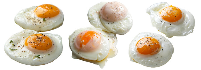 A set of perfectly fried eggs with bright yolks and tender whites are seasoned with black pepper. This dish showcases a comforting breakfast ready to serve.