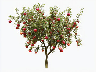 Apple tree isolated on transparent background, Red ripe fruits and green foliage