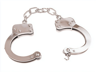 Handcuffs isolated on white transparent background. PNG. Metal chain and locked cuffs