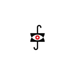 Eye of two umbrella negative space logo.