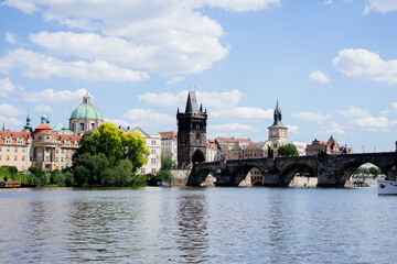 Fototapeta premium Prague city river Vltava Karluv most bridge