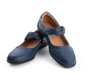 Pair of girl's shoes school style footwear isolated on white.Nobody.