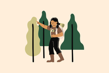 Illustration of Woman Hiking with Backpack