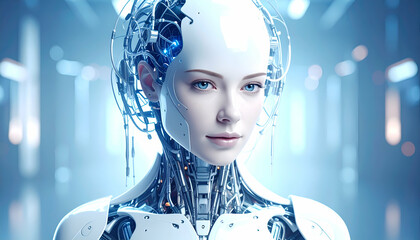Female Robot with Futuristic Portrait.